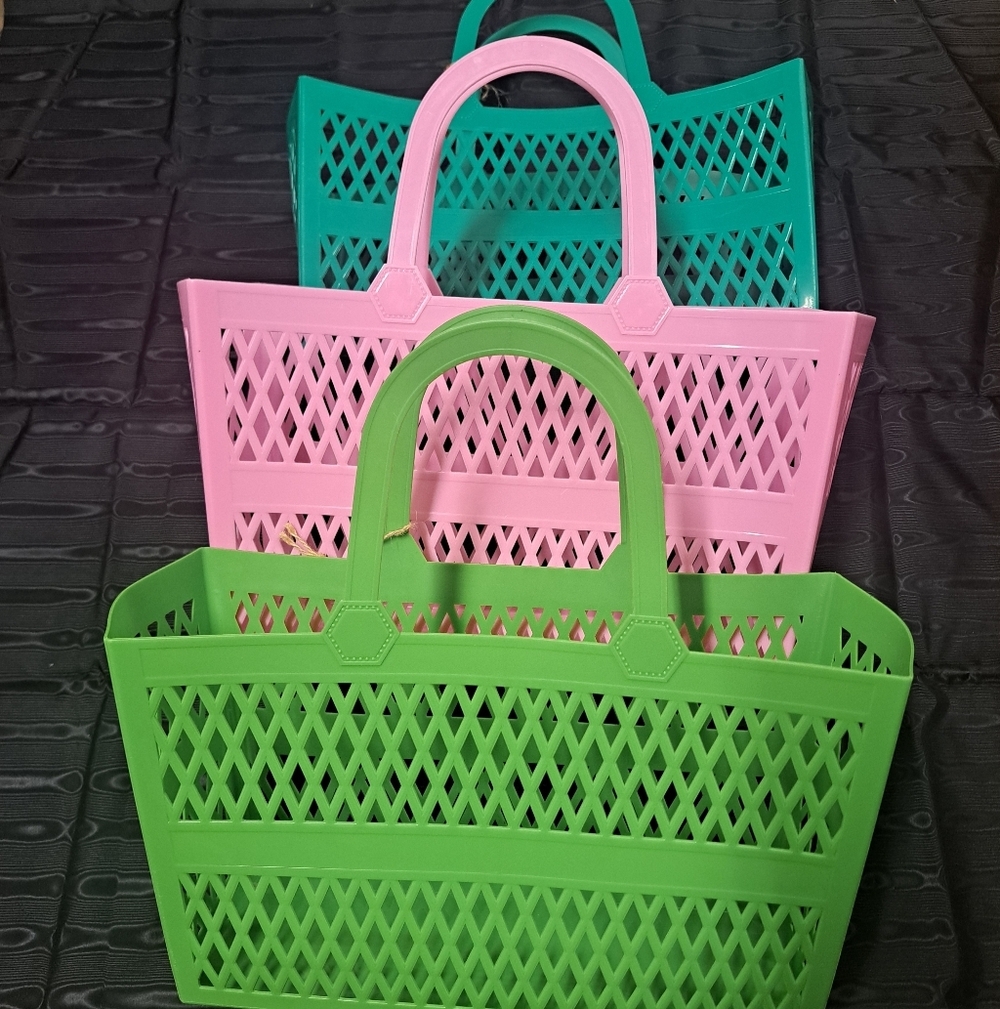 Ashland Pink and Green Mesh Tote Set - Picture 1 of 10